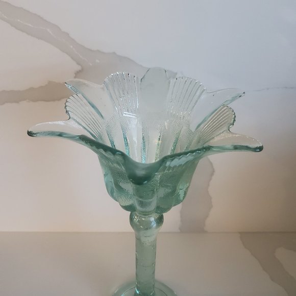 Gorgeous Tall Green Glass Candle Holder / Trinket Dish Handmade Recycled Glass - Picture 3 of 9